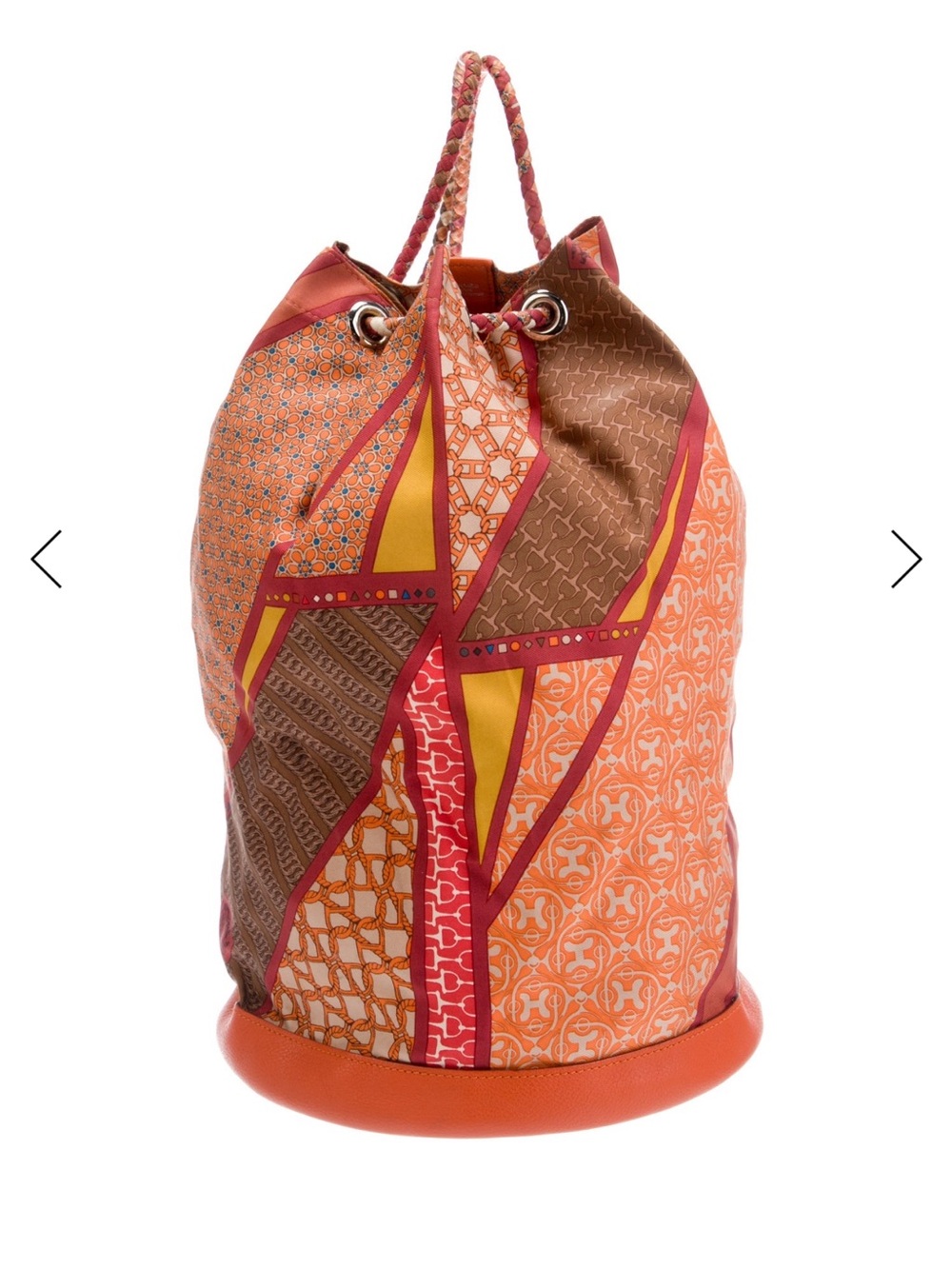 Hermes Multicolor Orange-Brown Drawstring Bucket Tote